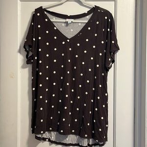 Lularoe Christy Tee, Size 2X, Brown and cream polka dots